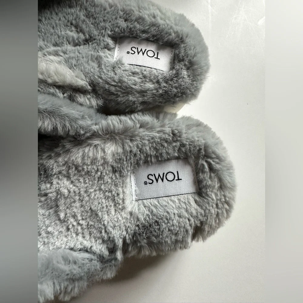 Toms Fluff Slippers Alpargata Mallow Mule Grey Smoke Faux Fur Women NEW Size 9.5 - Picture 8 of 15